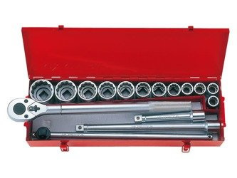 ZESTAW NASADEK 3/4'' 16cz. KRÓTKIE 12-kąt. CALOWE 7/8'' -2'' Z AKCESORIAMI,CHROM, KASETA