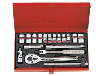 ZESTAW NASADEK 1/4'' 18cz. KRÓTKIE, 12/8-kąt. 5/32" - 1/2" Z AKCESORIAMI, CHROM, KASETA