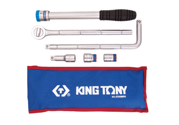 ZESTAW NARZĘDZI 1/2" 6cz. NASADKI 6-kąt. 17 i 19mm Z GRZECHOTKĄ, POKRĘTŁEM I PRZEDŁUŻKĄ