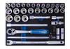 ZESTAW NASADEK 1/2" 33cz. KRÓTKIE 12-kąt. 8 - 32mm Z AKCESORIAMI, CHROM, WKŁAD Z PIANKI, DO WÓZKA