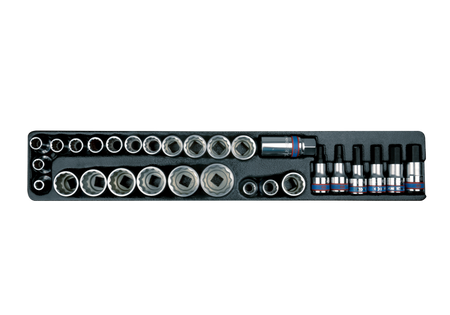 ZESTAW- NASADKI 1/2" 12-KĄT. KRÓTKIE 8 - 32MM, 7/16"-7/8", HEX H5 - H14, NASADKA DO ŚWIEC 21MM, WKŁAD DO SKRZYNKI 87408, 29 CZ.