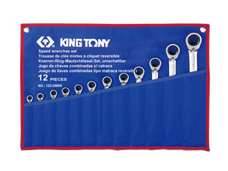 ZESTAW KLUCZY PŁASKO-OCZKOWYCH  Z GRZECHOTKĄ  DWUKIERUNKOWĄ 12cz.  8 - 24mm,  ETUI