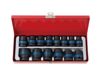 ZESTAW NASADEK UDAROWYCH 1/2" 14cz. KRÓTKIE 6-kąt. 10 - 27mm,  KASETA