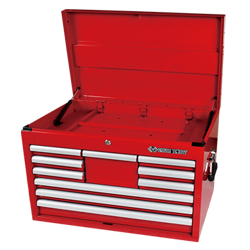 SKRZYNKA WARSZTATOWA 10 SZUFLAD (BEZ NARZĘDZI) - CZERWONA, PROWADNICE ŁOŻYSKOWANE