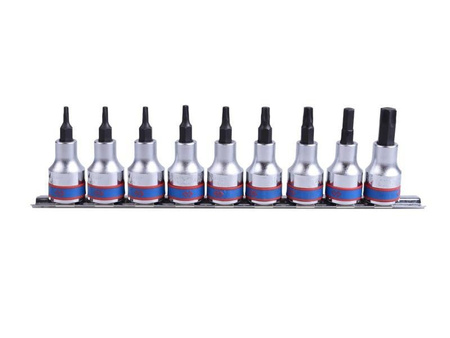 ZESTAW NASADEK  TORX  3/8''  9cz. T10 - T50,  CHROM,  SZYNA, BLISTER