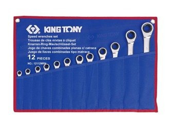 ZESTAW KLUCZY PŁASKO-OCZKOWYCH Z GRZECHOTKĄ JEDNOKIERUNKOWĄ 12cz. 8 - 24mm, ETUI
