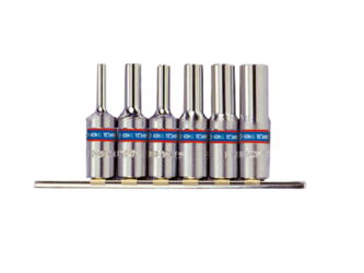 ZESTAW NASADEK  GWIAZDKOWYCH  3/8''  6cz.  DŁUGIE  E4 - E14,  CHROM,  SZYNA, BLISTER