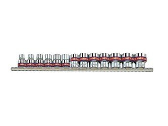 ZESTAW NASADEK 3/8'' 13cz. KRÓTKIE 12-kąt. CALOWE 1/4'' - 13/16'' CHROM, SZYNA, BLISTER