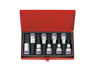 ZESTAW NASADEK  Z  KOŃCÓWKĄ  HEX  1/2''   9 cz. DŁUGIE  4 - 17mm  CHROM, KASETA