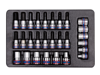 ZESTAW NASADEK 3/8" + 1/2", HEX H3 - H12, TORX T15 + T50, GWIAZDKI E8 - E20, WKŁAD DO WÓZKA