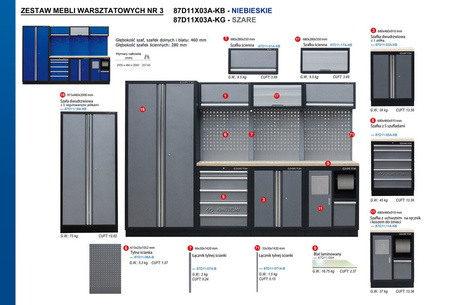 ZESTAW MEBLI WARSZTATOWYCH NUMER 3 (NIEBIESKIE), 2955x460x2000mm  87D11X03A-KB