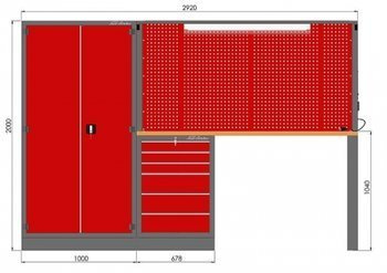 Zestaw warsztatowy (szafa, szafka, tablica, noga, blat sklejka, zawieszki) M-3-02-00