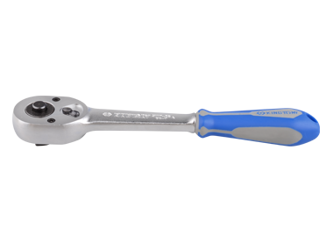 GRZECHOTKA Z PRZYCISKIEM 3/8'' 32 ZĘBY 200mm CHROM, UCHWYT GUMOWY, BLOKADA