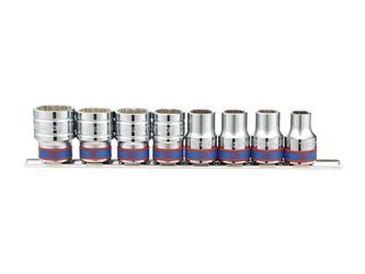 ZESTAW NASADEK 1/2'' 8cz. KRÓTKIE 12-kąt. 10 - 22mm, CHROM, SZYNA, BLISTER