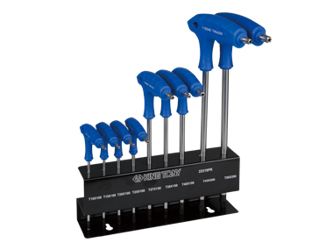 ZESTAW IMBUSÓW  Z  UCHWYTEM ''L''  9szt.  1163  -  TORX / TORX  Z  OTWOREM  T10 - T50,  STOJAK