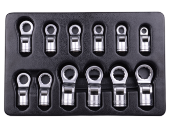 ZESTAW NASADEK PRZEGUBOWYCH OCZKOWYCH 3/8'' ,12 CZ. 8 - 19 mm, CHROM, WYTŁOCZKA DO WÓZKA
