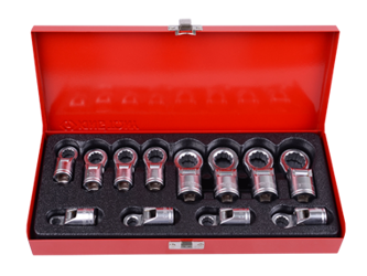 ZESTAW NASADEK PRZEGUBOWYCH OCZKOWYCH 3/8''  12 CZ. 8 - 19mm, CHROM, KASETA