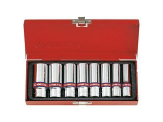 ZESTAW NASADEK 3/8'' 8cz. DŁUGIE 6-kąt CALOWE 3/8 - 13/16'' CHROM, KASETA
