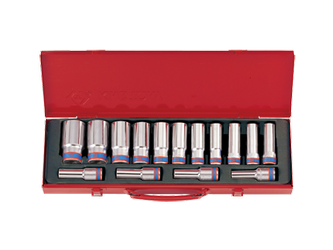 ZSTAW NASADEK  1/2''  15cz.  DŁUGIE  6-kąt. CHROM,  KASETA