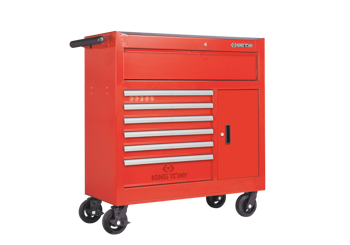 WÓZEK  WARSZTATOWY  7  SZUFLAD + BOCZNA SZAFKA  (BEZ  NARZĘDZI) - CZERWONY, PROWADNICE  ŁOŻYSKOWANE