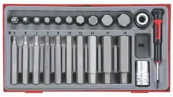 23-elementowy Nasadki trzpieniowe z grotami sześciokątnych, w zestawie. Z chwytem □ 1/2″.