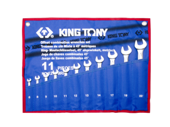 ZESTAW KLUCZY PŁASKO-OCZKOWYCH ODGIĘTYCH 11cz.  6 - 22mm,  ETUI Z MATERIAŁU