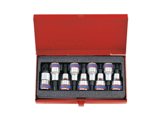 ZESTAW NASADEK  Z  KOŃCÓWKĄ  TORX  1/2''   9 cz. KRÓTKIE  T20 - T60  CHROM, KASETA