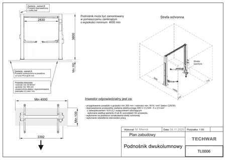 Podnośnik dwukolumnowy automat AMT z łączeniem górnym 4T TL0006-400V