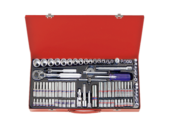 ZESTAW NASADEK/IMBUSÓW 1/4' +3/8'' 91cz.4-22mm+CALOWE 5/32-1/2'' 6/12-kąt. Z AKCESORIAMI, CHROM, KASETA