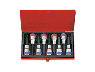 ZESTAW NASADEK  Z  KOŃCÓWKĄ  TORX  1/2''   9 cz. DŁUGIE  T20 - T60  CHROM, KASETA