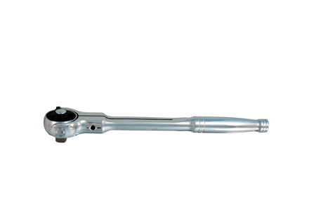 GRZECHOTKA  3/8'' Z RUCHOMĄ GŁOWICĄ 72 ZĘBY, Z PRZYCISKIEM, 235mm,  UCHWYT  POLEROWANY