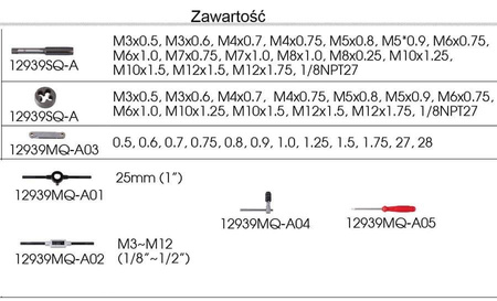 ZESTAW METRYCZNYCH NARZYNEK I GWINTOWNIKÓW 39 CZĘŚCI