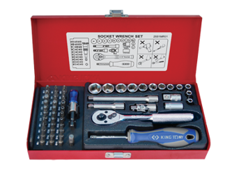 ZESTAW NASADEK 1/4'' 51cz. KRÓTKIE, 6-kąt. 4 - 14mm, BITY 1/4" Z AKCESORIAMI, CHROM, KASETA