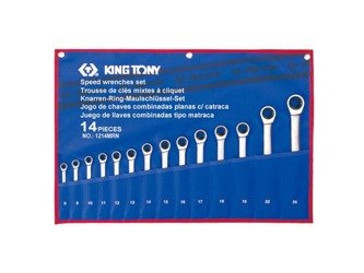 ZESTAW KLUCZY PŁASKO-OCZKOWYCH Z GRZECHOTKĄ JEDNOKIERUNKOWĄ 14cz. 8 - 24mm, ETUI