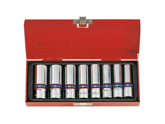 ZESTAW NASADEK  3/8''  8cz.  DŁUGIE   6-kąt  10 - 19mm,  CHROM, KASETA