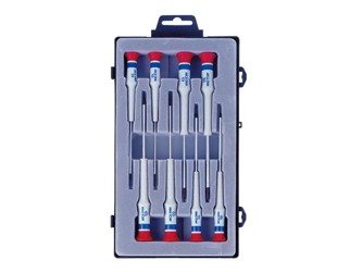 ZESTAW WKRĘTAKÓW PRECYZYJNYCH 8cz. KRZYŻAK No.000 - 1 x 75mm, PŁASKIE 1,5 - 3,0 x 75mm, PUDEŁKO PLAST., BLISTER