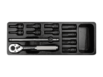 ZESTAW NASADEK UDAROWYCH 3/8" 12cz. KRÓTKIE HEX H4-H17 Z AKCESORIAMI, CHROM, WKŁAD DO WÓZKA