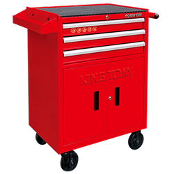 WÓZEK WARSZTATOWY 3 SZUFLADY + DOLNA SZAFKA (BEZ NARZĘDZI) - CZERWONY, PROWADNICE ŁOŻYSKOWANE