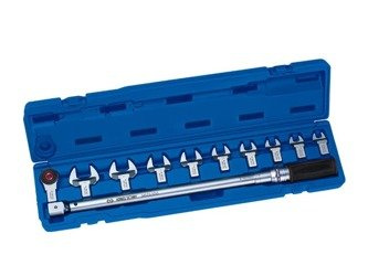 KLUCZ DYNAMOMETRYCZNY 14x18mm 3/8" 20 - 100Nm Z ZESTAWEM WYMIENNYCH GŁOWIC PŁASKICH 13 - 30mm, WALIZKA