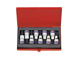 ZESTAW NASADEK  Z  KOŃCÓWKĄ  HEX  1/2''   9 cz. KRÓTKIE  3 - 14mm  CHROM, KASETA