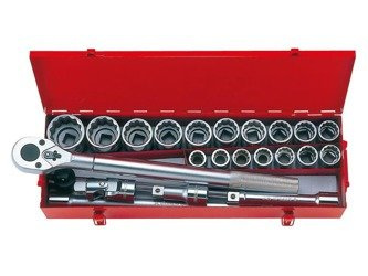 ZESTAW NASADEK 3/4'' 23cz. KRÓTKIE 12-kąt. 21-50mm Z AKCESORIAMI,CHROM,KASETA
