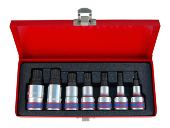 ZESTAW NASADEK  Z  KOŃCÓWKĄ  SPLINE  1/2''  7 cz. KRÓTKIE  M6-M18  CHROM, KASETA