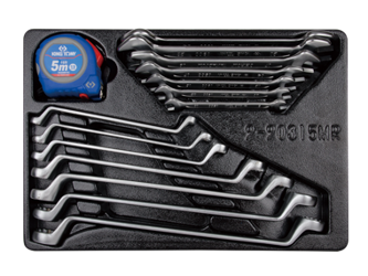 KPL. KLUCZY PŁASKICH 8 - 24mm + KLUCZY OCZKOWO ODGIĘTYCH 8 - 24mm + MIARKA, WKŁAD DO WÓZKA