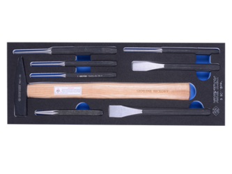 KPL. 8cz. PRZECINAKI 17 - 20mm + PUNKTAK 4mm + WYBIJAKI 3 - 6mm + MŁOTEK 7821-30 ,WKŁAD Z PIANKI, DO WÓZKA