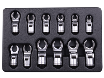 ZESTAW NASADEK PRZEGUBOWYCH DO PRZEWODÓW HAMULCOWYCH 3/8'', 12 CZ. 8 - 19 mm, CHROM, WYTŁOCZKA DO WÓZKA