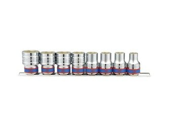 ZESTAW NASADEK 1/2'' 8cz. KRÓTKIE 6-kąt. 10 - 22mm, CHROM, SZYNA, BLISTER