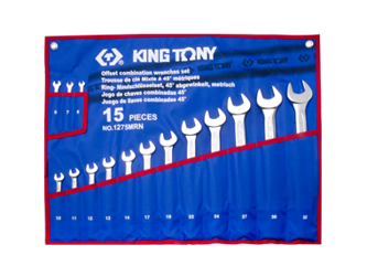 ZESTAW KLUCZY PŁASKO-OCZKOWYCH ODGIĘTYCH 15cz.  6 - 32mm,  ETUI Z MATERIAŁU