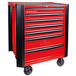 WÓZEK WARSZTATOWY Z PROTEKTORAMI 7 SZUFLAD (BEZ NARZĘDZI) - CZERWONY, PROWADNICE ŁOŻYSKOWANE
