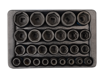 KPL. NASADEK UDAROWYCH 1/2"  27 cz. KRÓTKIE 6-KĄT, 8 - 36mm, WKŁAD DO WÓZKA