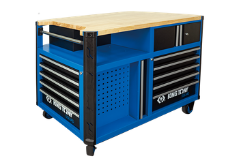 WÓZEK WARSZTATOWY SQUAD - 10 SZUFLAD Z BLATEM ROBOCZYM, NIEBIESKI Z CZARNYMI SZUFLADAMI